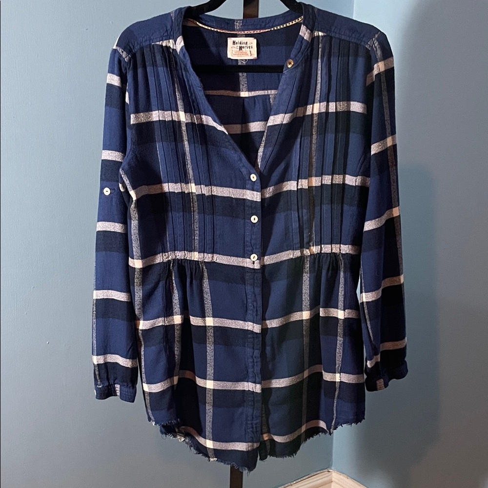 Anthropologie Holding Horses Blue Plaid Blue Plaid Button Down Flannel Shirt